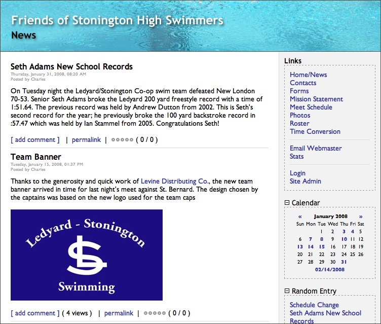 Stonington Swimming Web Site