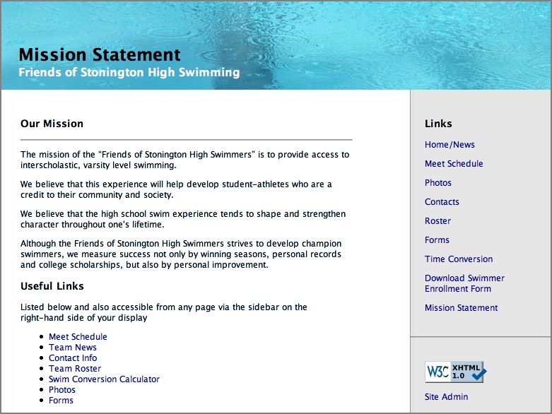 Stonington Swimming Web Site